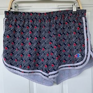 •Champion• Navy/Red/White Logo Print Athletic Shorts - Size XL